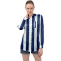 Navy in Vertical Stripes Long Sleeve Satin Shirt View1