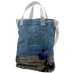 Senior Man Fishing At River, Montevideo, Uruguay001 Canvas Messenger Bag by dflcprintsclothing