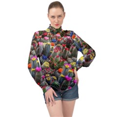 Cactus High Neck Long Sleeve Chiffon Top by Sparkle