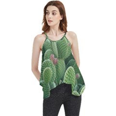 Green Cactus Flowy Camisole Tank Top by Sparkle