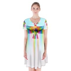 Rainbow Bird Short Sleeve V-neck Flare Dress by Sparkle