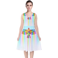 Rainbow Bird V-neck Midi Sleeveless Dress  by Sparkle