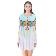 Rainbow Bird Long Sleeve V-neck Flare Dress by Sparkle