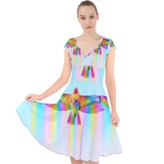 Rainbow Bird Cap Sleeve Front Wrap Midi Dress by Sparkle