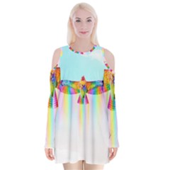 Rainbow Bird Velvet Long Sleeve Shoulder Cutout Dress by Sparkle