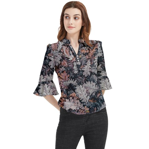 Autumn Leafs Loose Horn Sleeve Chiffon Blouse by Sparkle