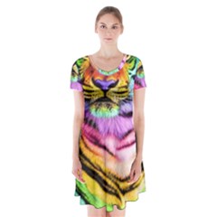 Rainbowtiger Short Sleeve V-neck Flare Dress by Sparkle