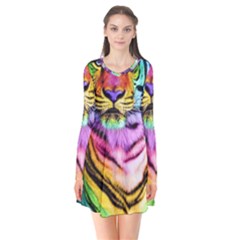 Rainbowtiger Long Sleeve V-neck Flare Dress by Sparkle