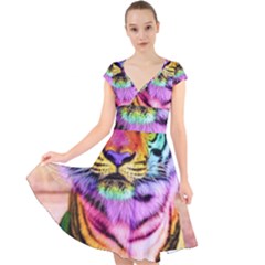 Rainbowtiger Cap Sleeve Front Wrap Midi Dress by Sparkle