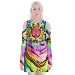 Rainbowtiger Velvet Long Sleeve Shoulder Cutout Dress by Sparkle