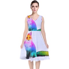 Rainbowfox V-neck Midi Sleeveless Dress  by Sparkle