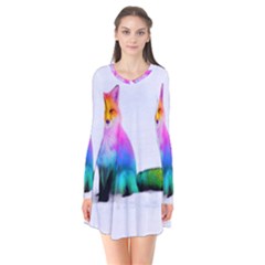 Rainbowfox Long Sleeve V-neck Flare Dress by Sparkle