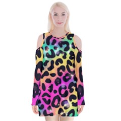 Animal Print Velvet Long Sleeve Shoulder Cutout Dress by Sparkle