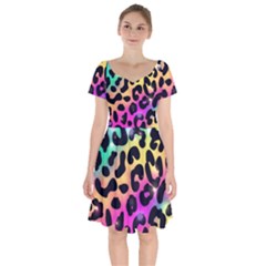 Animal Print Short Sleeve Bardot Dress by Sparkle