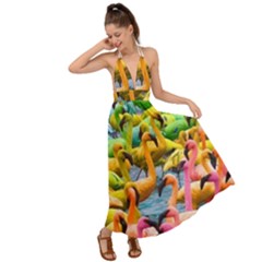 Rainbow Flamingos Backless Maxi Beach Dress by Sparkle