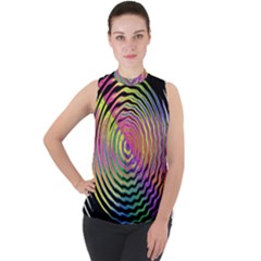 Rainbowwaves Mock Neck Chiffon Sleeveless Top by Sparkle