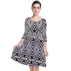 Abstract Boho Style Geometric Quarter Sleeve Waist Band Dress by tmsartbazaar