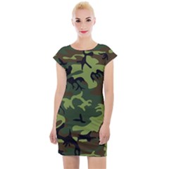 Forest Camo Pattern, Army Themed Design, Soldier Cap Sleeve Bodycon Dress by Casemiro