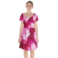 Peonie On Marbling Patterns Short Sleeve Bardot Dress by kaleidomarblingart