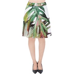 Watercolor Monstera Leaves Velvet High Waist Skirt by goljakoff