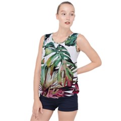 Watercolor Monstera Leaves Bubble Hem Chiffon Tank Top by goljakoff