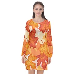 Autumn Leaves Pattern Long Sleeve Chiffon Shift Dress  by designsbymallika