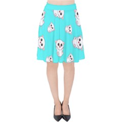 Azure Blue And Crazy Kitties Pattern, Cute Kittens, Cartoon Cats Theme Velvet High Waist Skirt by Casemiro