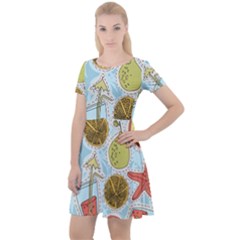 Tropical Pattern Cap Sleeve Velour Dress  by GretaBerlin