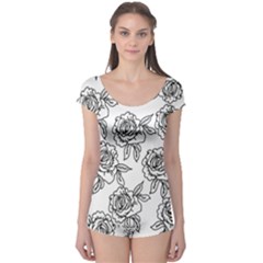 Line Art Black And White Rose Boyleg Leotard  by MintanArt