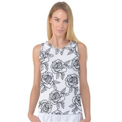 Line Art Black And White Rose Women s Basketball Tank Top by MintanArt