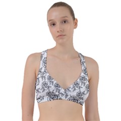 Line Art Black And White Rose Sweetheart Sports Bra by MintanArt