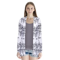 Line Art Black And White Rose Drape Collar Cardigan by MintanArt