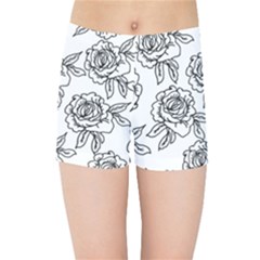 Line Art Black And White Rose Kids  Sports Shorts by MintanArt