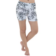 Line Art Black And White Rose Lightweight Velour Yoga Shorts by MintanArt