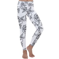 Line Art Black And White Rose Kids  Lightweight Velour Classic Yoga Leggings by MintanArt