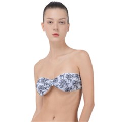 Line Art Black And White Rose Classic Bandeau Bikini Top 