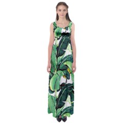 Tropical Banana Leaves Empire Waist Maxi Dress by goljakoff