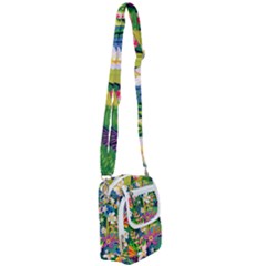 Colorful Floral Pattern Shoulder Strap Belt Bag by designsbymallika