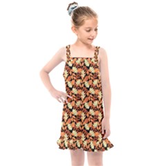 Autumn Leaves Orange Pattern Kids  Overall Dress by designsbymallika