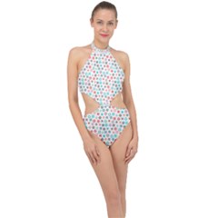 Aqua Coral Halter Side Cut Swimsuit by CuteKingdom