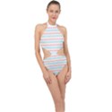 Aqua Coral Waves Halter Side Cut Swimsuit View1