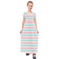 Aqua Coral Waves Kids  Short Sleeve Maxi Dress by CuteKingdom