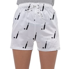 Black And White Cricket Sport Motif Print Pattern Sleepwear Shorts by dflcprintsclothing