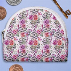 Geometric Flowers Horseshoe Style Canvas Pouch by goljakoff