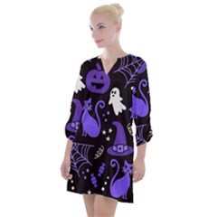 Halloween Party Seamless Repeat Pattern  Open Neck Shift Dress by KentuckyClothing