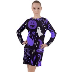 Halloween Party Seamless Repeat Pattern  Long Sleeve Hoodie Dress by KentuckyClothing