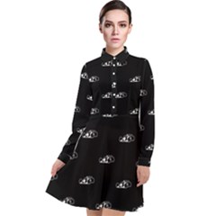 Formula One Black And White Graphic Pattern Long Sleeve Chiffon Shirt Dress by dflcprintsclothing