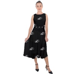 Formula One Black And White Graphic Pattern Midi Tie-back Chiffon Dress by dflcprintsclothing