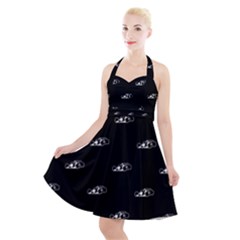 Formula One Black And White Graphic Pattern Halter Party Swing Dress  by dflcprintsclothing