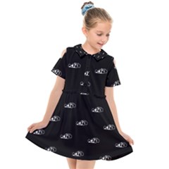 Formula One Black And White Graphic Pattern Kids  Short Sleeve Shirt Dress by dflcprintsclothing